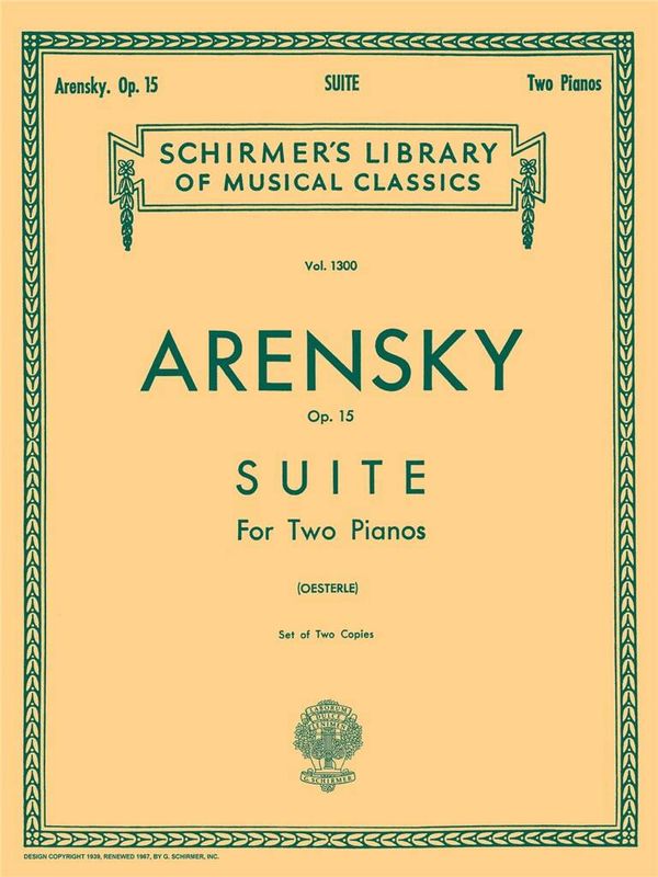 Anton Stepanovich Arensky - Suite No.1 Op.15 for 2 Piano's (set of 2 copies)