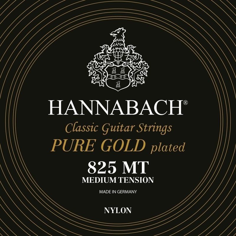 Hannabach Strings for classic guitar Serie 825 Medium tension specialized gold plated Set medium