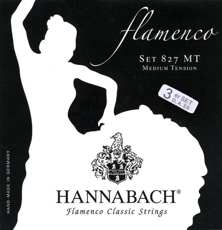 Hannabach Strings for classic guitar Serie 827 Medium Tension Flamenco Set of 3 Bass