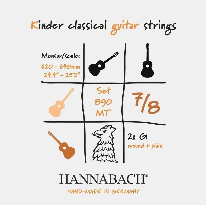 Hannabach Strings for classic guitar Serie 890 7/8 guitar for children Duel: 62-64 cm Set of 2 G-Strings