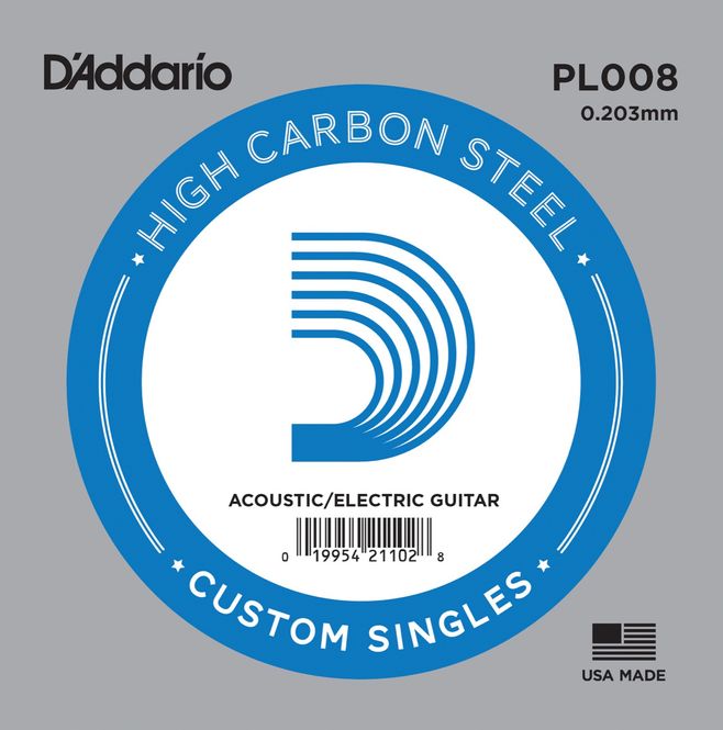 Hovedbilde D'Addario PL008 stålstreng Electric/Acoustic Plain Steel 008