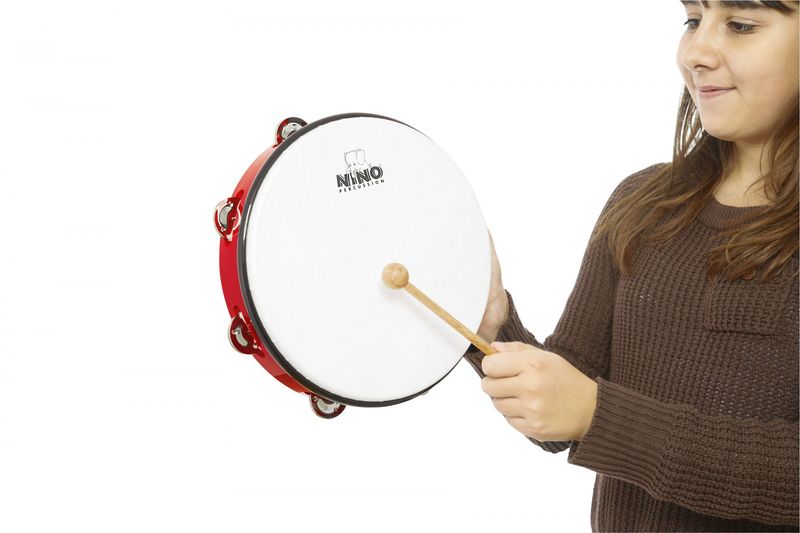 Nino NINO24R Tamburin m. skinn ABS 10'', Red