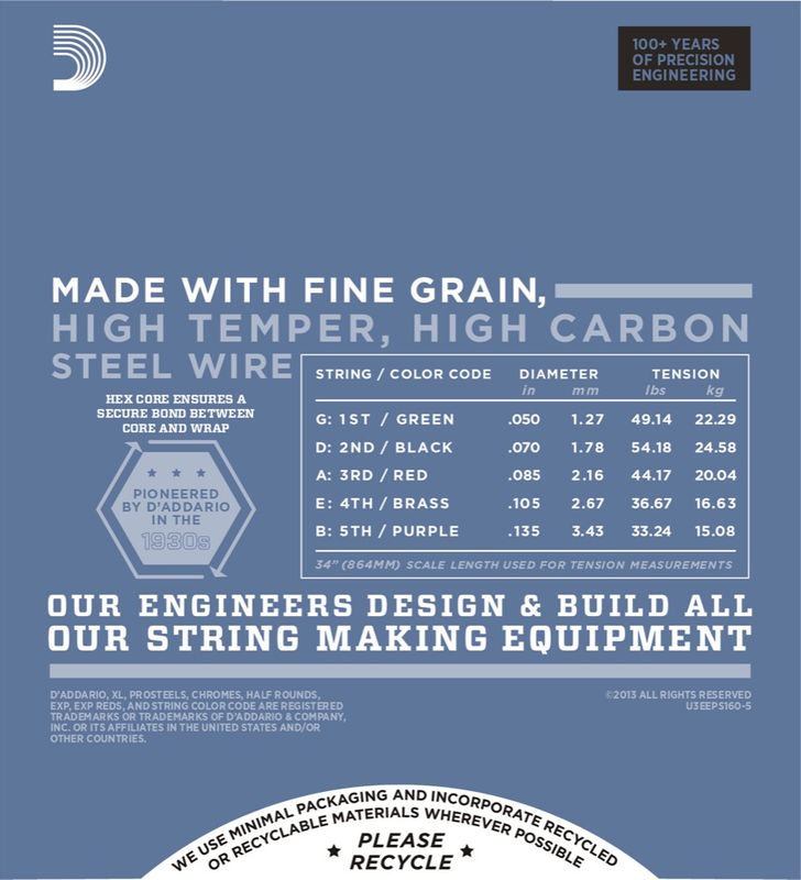 D'Addario EPS160-5 Strängset Elbas Prosteels 050-135 (5-Strängset)