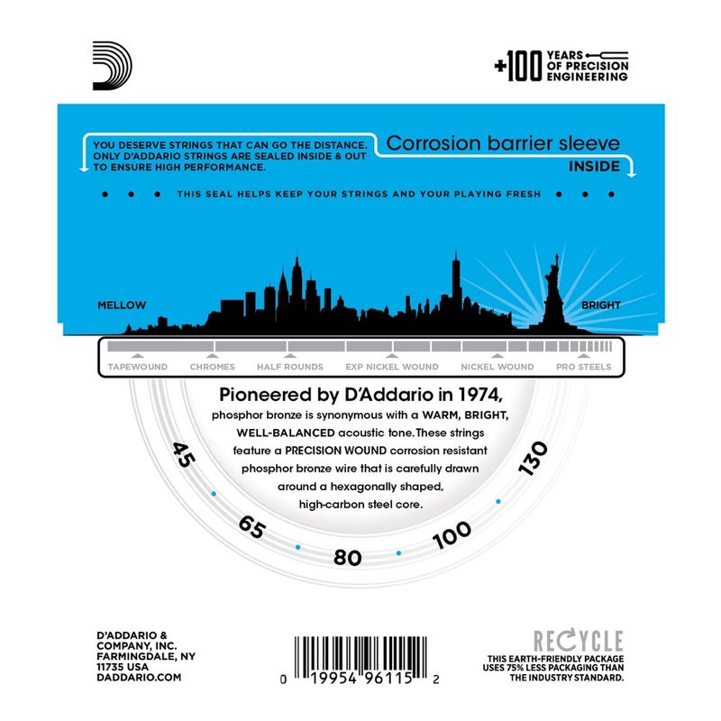 D'Addario EPBB170-5 Strängset Akustisk Bas Phosphor Bronze 045 - 130 (5-str.)