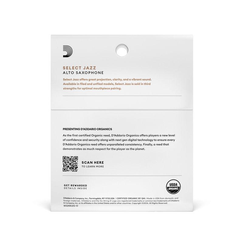 D'Addario ORRS03ASX2S Org. Select Jazz Un-Filed Alt-sax 3-p. 2S