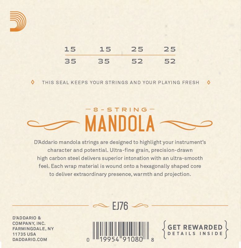 D'Addario EJ76 Strängset Mandola Phosphor Bronze 015-052 Medium