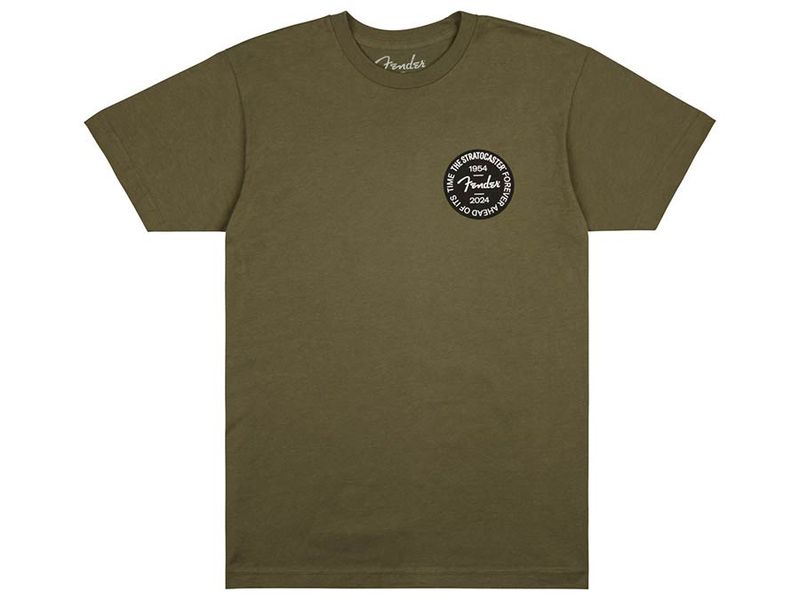 Fender Stratocaster 70th Anniversary badge tee, olive, L