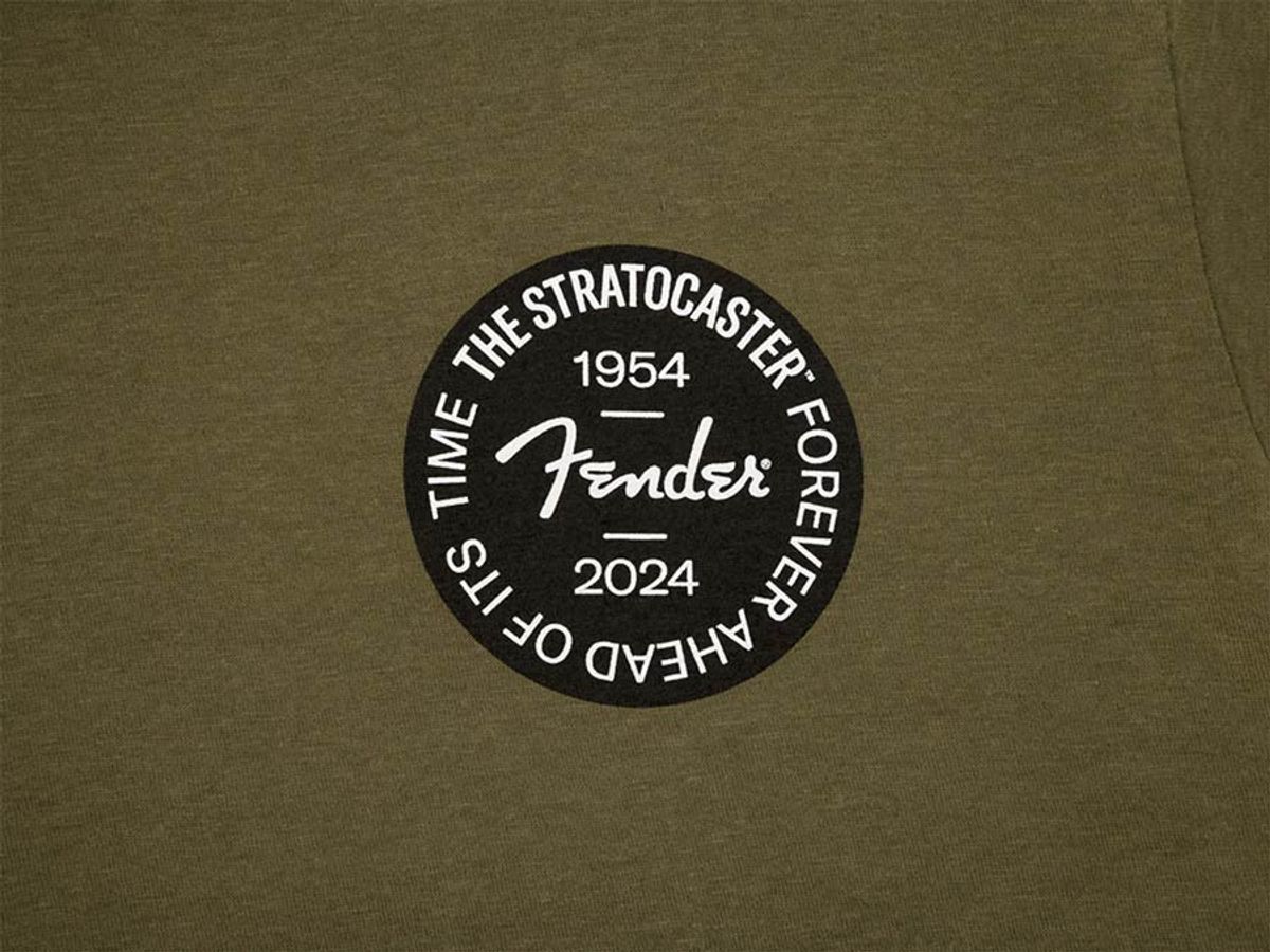 Fender Stratocaster 70th Anniversary badge tee, olive, M