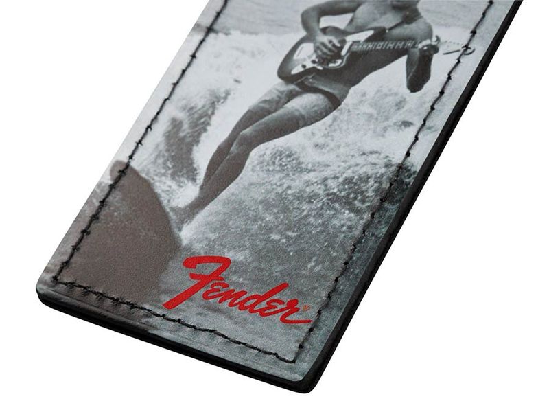 Fender  vintage surfer advertisement luggage tag, black