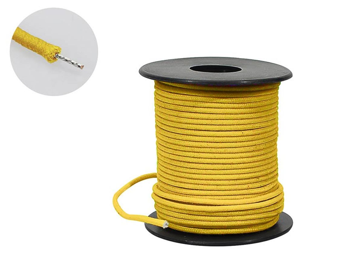 Boston USA made (Gavitt) waxed cotton braided push back wire, yellow, 50 feet
