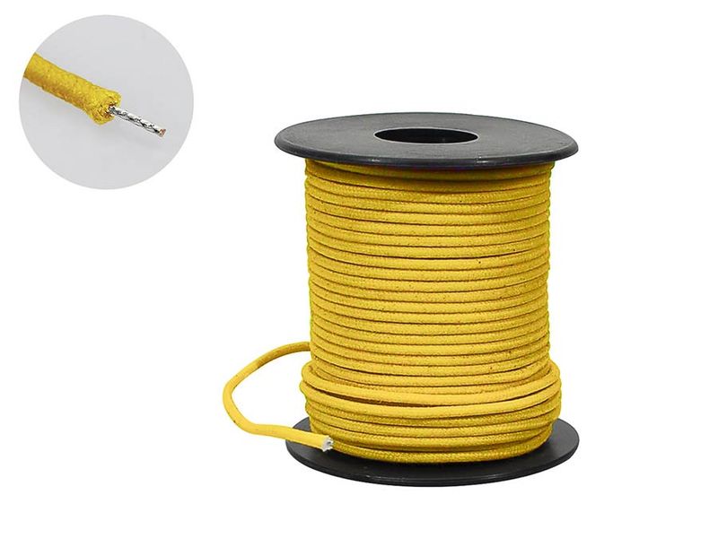 Boston USA made (Gavitt) waxed cotton braided push back wire, yellow, 50 feet