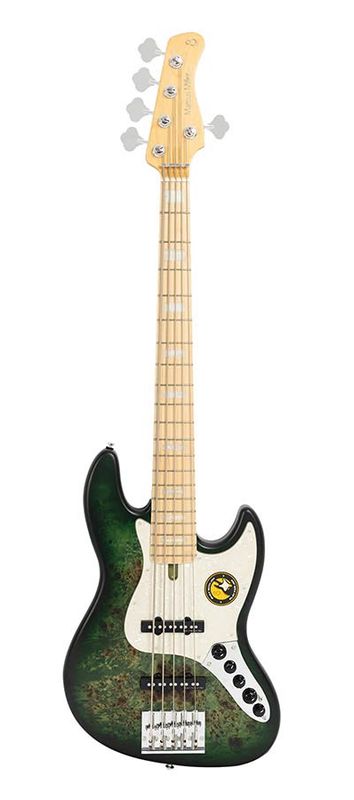 Sire V7 Series Marcus Miller swamp ash reissue 5-string active bass guitar, transparent green satin