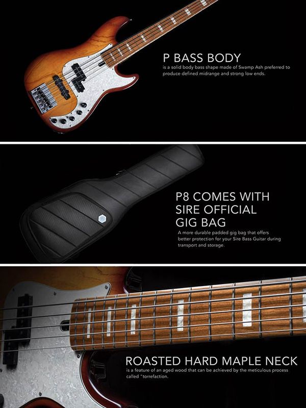 Sire P8 Series Marcus Miller swamp ash 4-string active bass guitar tobacco sunburst