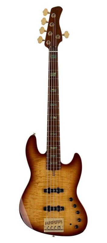 Sire V10 Series Marcus Miller swamp ash + flamed maple 5-string active bass guitar tobacco sunburst, with hard case
