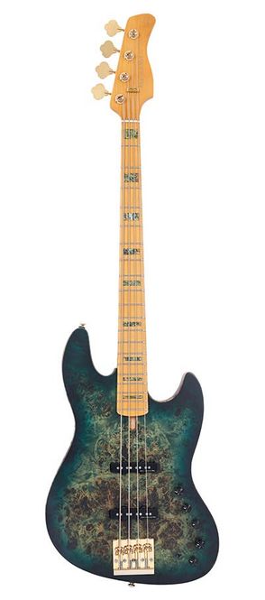 Hovedbilde Sire V10 Series Marcus Miller swamp ash + poplar burl 4-string active bass guitar, transparent green satin, with hardcase