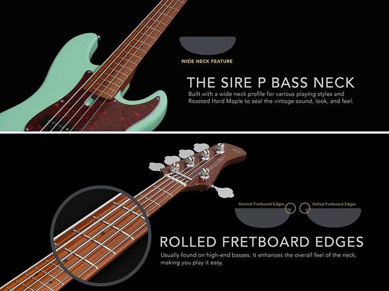 Sire P5 Series Marcus Miller Lefty Alder 5-string Passive Bass Guitar Tobacco Sunburst