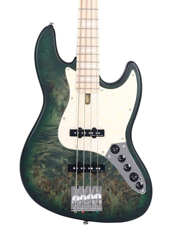 Sire V7 Series Marcus Miller swamp ash reissue 4-string active bass guitar, transparent green satin