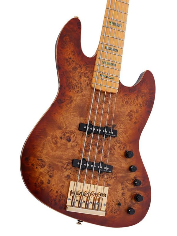 Sire V10 Series Marcus Miller swamp ash + poplar burl 5-string active bass guitar, natural satin, with hardcase