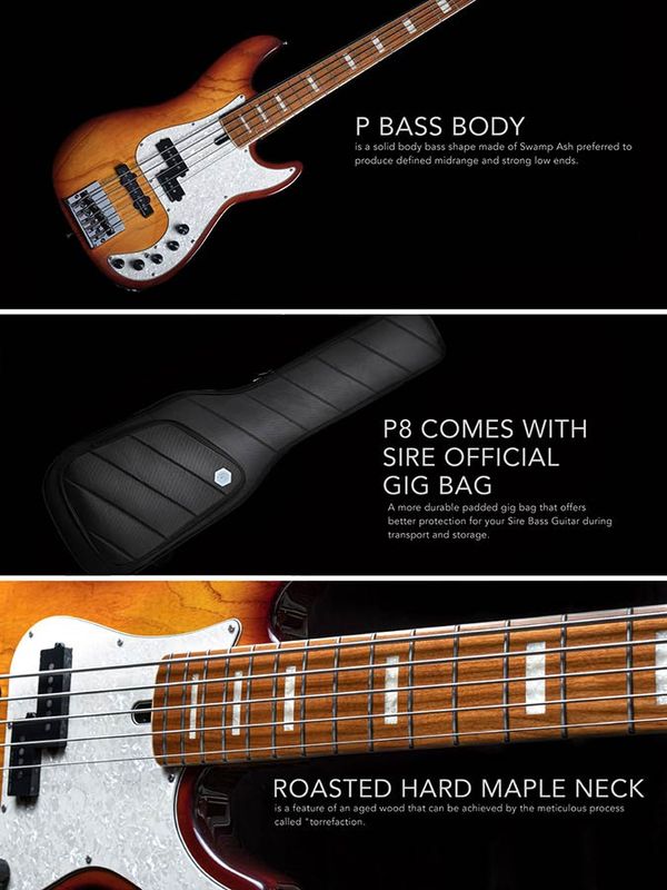 Sire P8 Series Marcus Miller swamp ash 5-string active bass guitar white blonde