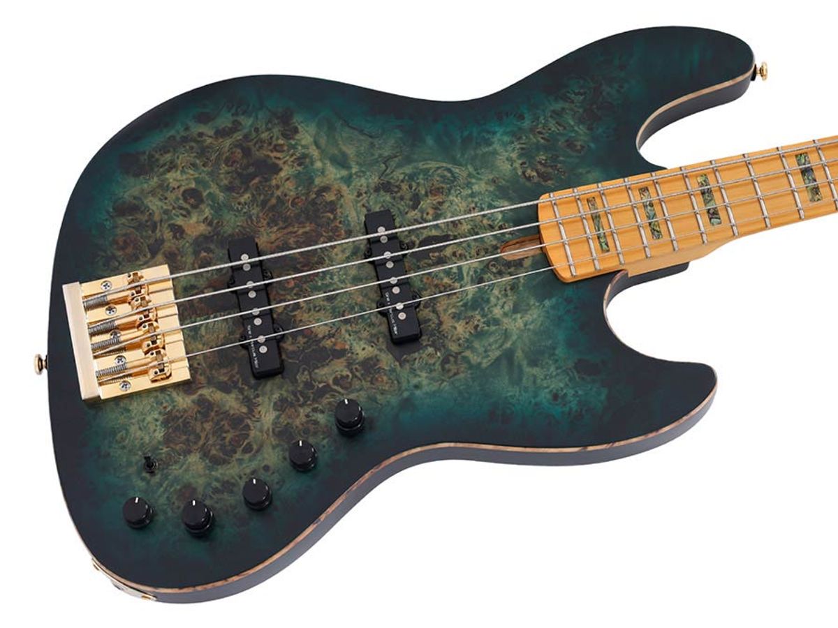 Sire V10 Series Marcus Miller swamp ash + poplar burl 4-string active bass guitar, transparent green satin, with hardcase