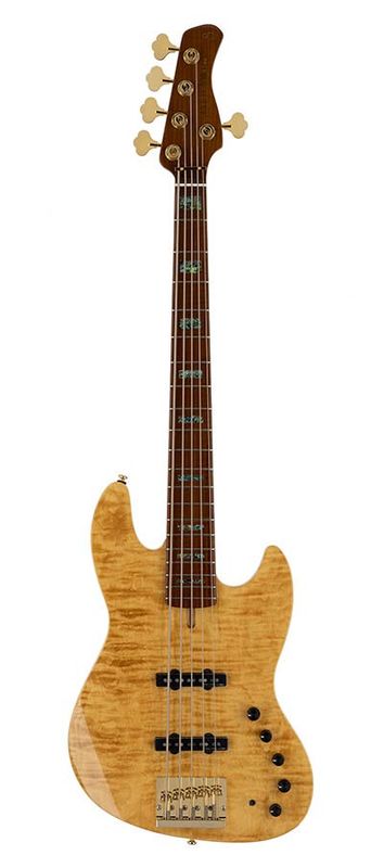 Sire V10 Series Marcus Miller swamp ash + flamed maple 5-string active bass guitar natural, with hard case