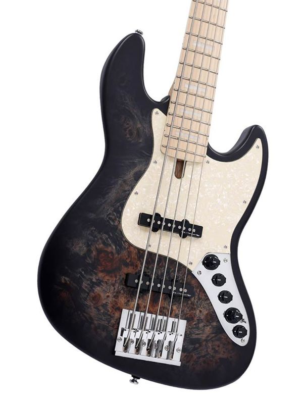 Sire V7 Series Marcus Miller swamp ash reissue 5-string active bass guitar, transparent black satin