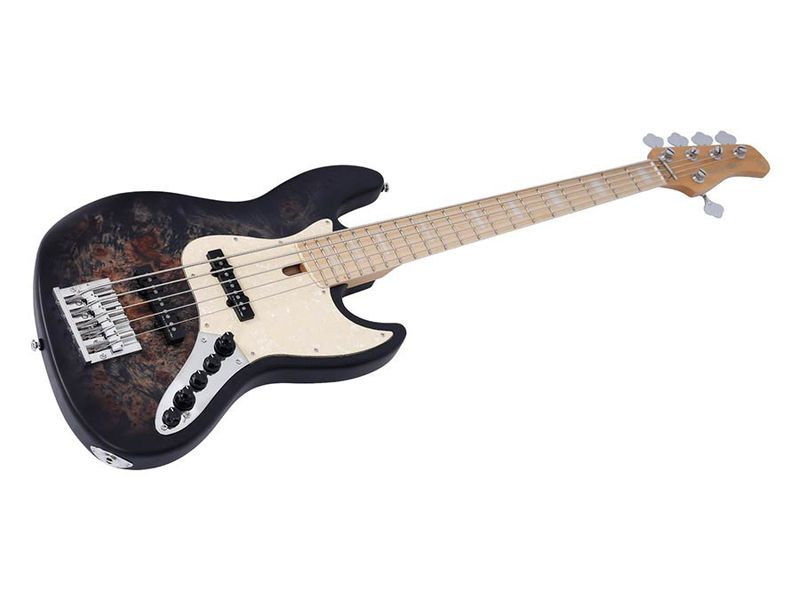 Sire V7 Series Marcus Miller swamp ash reissue 5-string active bass guitar, transparent black satin