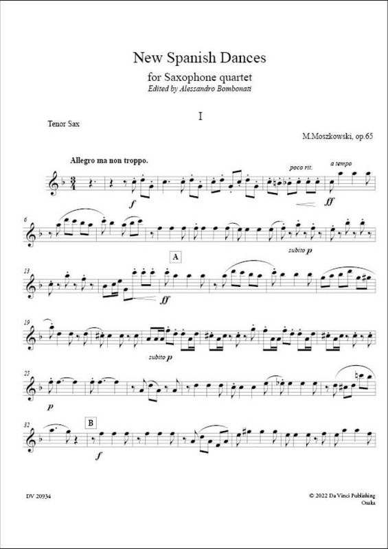 New Spanish Dances Op.65, for Saxophone quartet