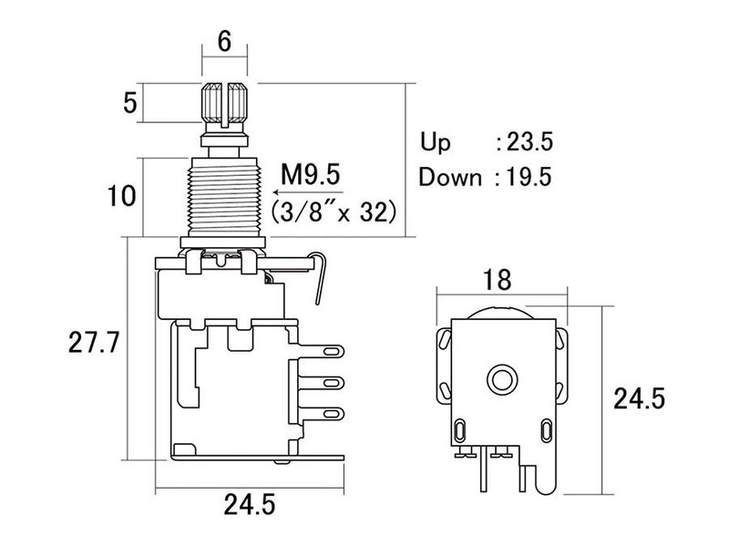 Hosco Japan 250K DPDT Push-Push Linear Taper Potentiometer - 10mm/M9,5 (3/8