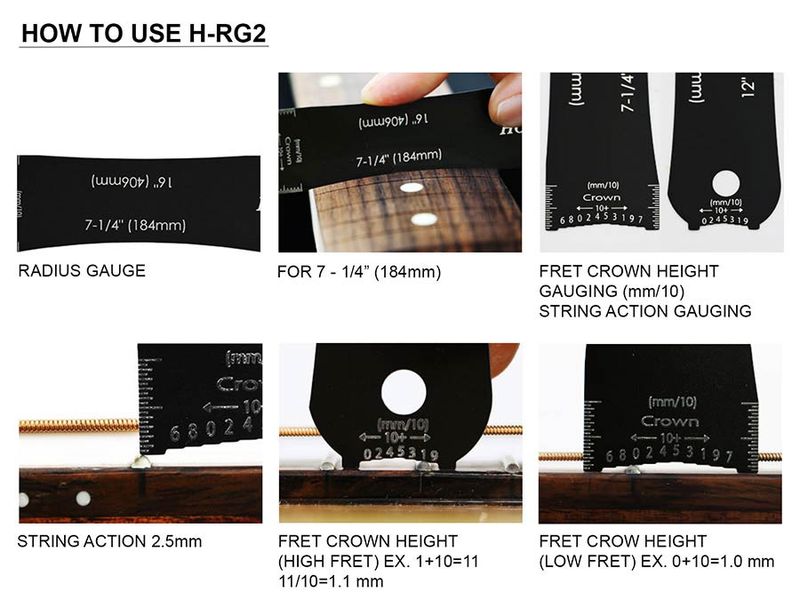 Hosco Japan Stainless Steel Fingerboard Radius Gauge + String Height Check