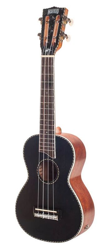 Mahalo Pearl Series, solid top concert ukulele, with MEQ2 9v preamp, black, with bag