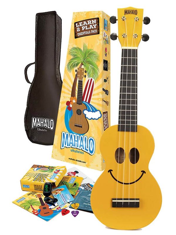 Mahalo Smiley Series, soprano ukulele pack SMILE, yellow, with essentials accessory pack