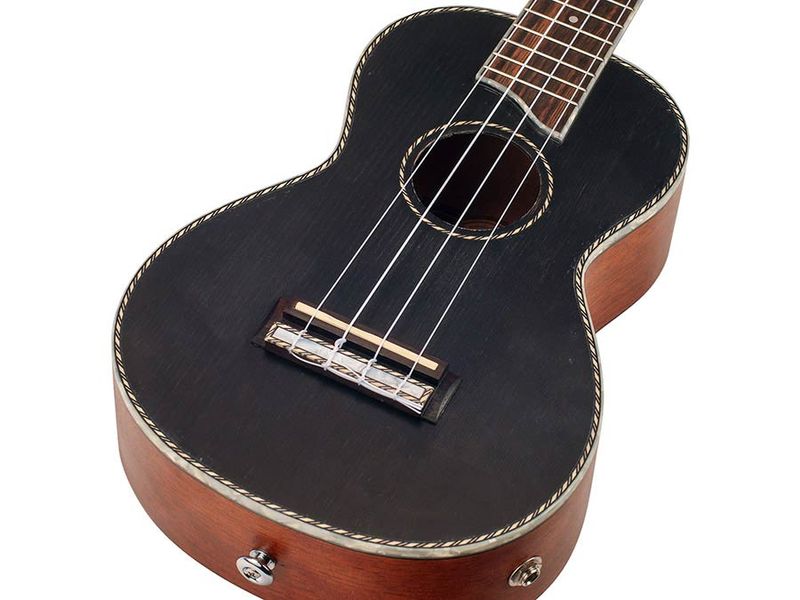 Mahalo Pearl Series, solid top concert ukulele, with MEQ2 9v preamp, black, with bag