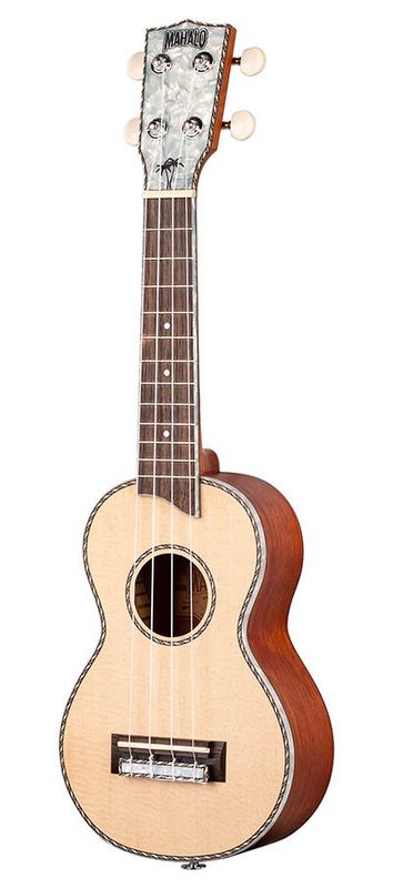 Mahalo Pearl Series, solid top soprano ukulele, with MEQ2 9v preamp, natural, with bag