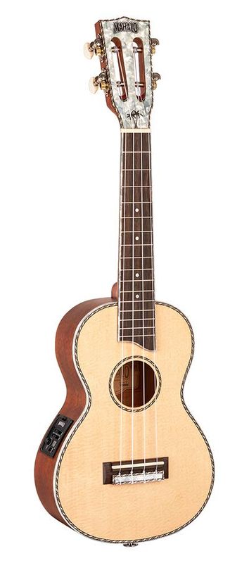 Mahalo Pearl Series, solid top concert ukulele, with MEQ2 9v preamp, natural, with bag