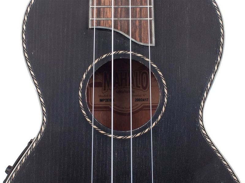 Mahalo Pearl Series, solid top concert ukulele, with MEQ2 9v preamp, black, with bag