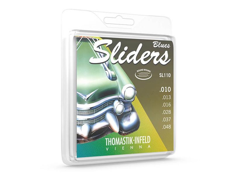 Thomastik THSL-110 Blues Sliders string set, round wound, silk inlay, 010-013-016-028-037-048