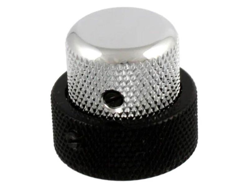 Allparts concentric stacked knob, vintage style with set screws, chrome top, black bottom, fits USA pots