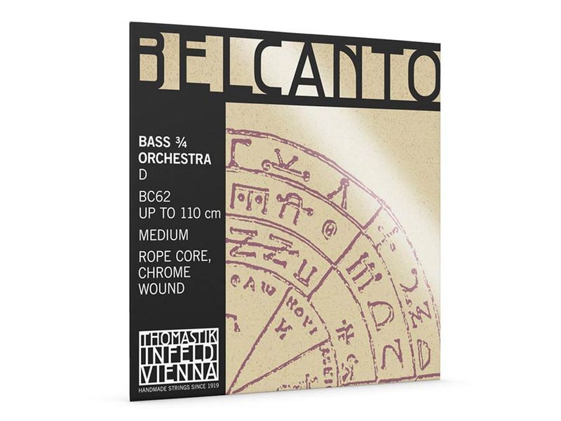 Thomastik THBC-62 Belcanto double bass string D-2 3/4 (string length 104cm), rope core, chrome