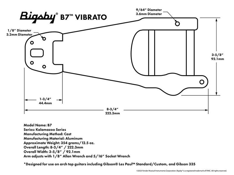Allparts Bigsby® B7 Vibrato Tailpiece Gold