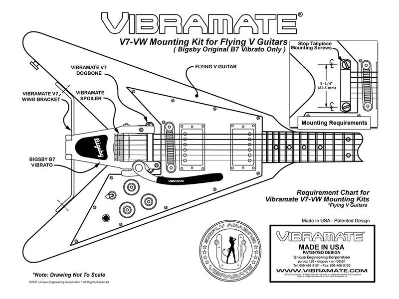 Allparts Vibramate V7-VW adapts Bigbsy® B7 to fit on Flying V® includes Bracket Nickel