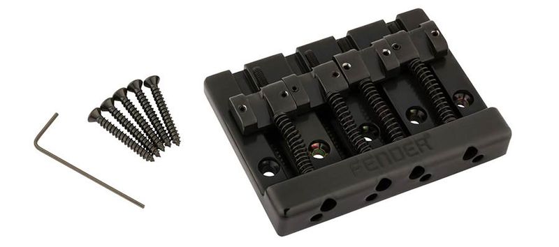 Fender Himass 4-string bass bridge assembly with zinc saddles, black