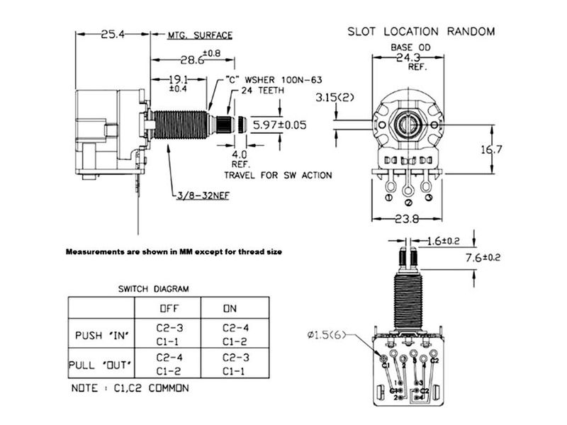 CTS USA 500K DPDT Push-Pull Audio Potentiometer til Thick/Carved