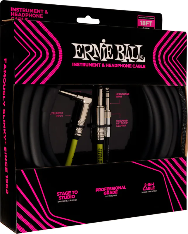 Ernie Ball 6411 Instrument/Headphone Cable 5,4M.  Black