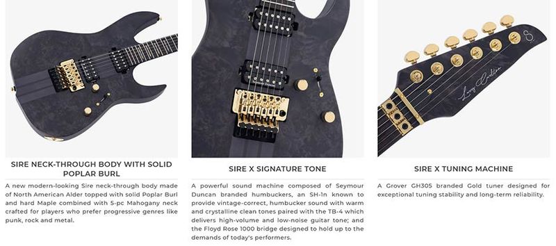 Sire X10/TBKS Larry Carlton alder + poplar burl neck-through electric guitar
