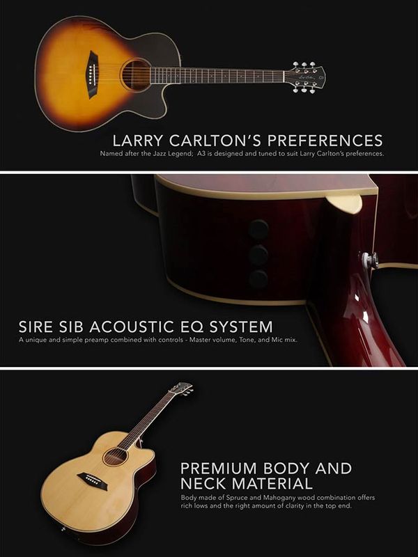 Sire A3GSNT Larry Carlton acoustic grand auditorium guitar with SIB electronics and cutaway